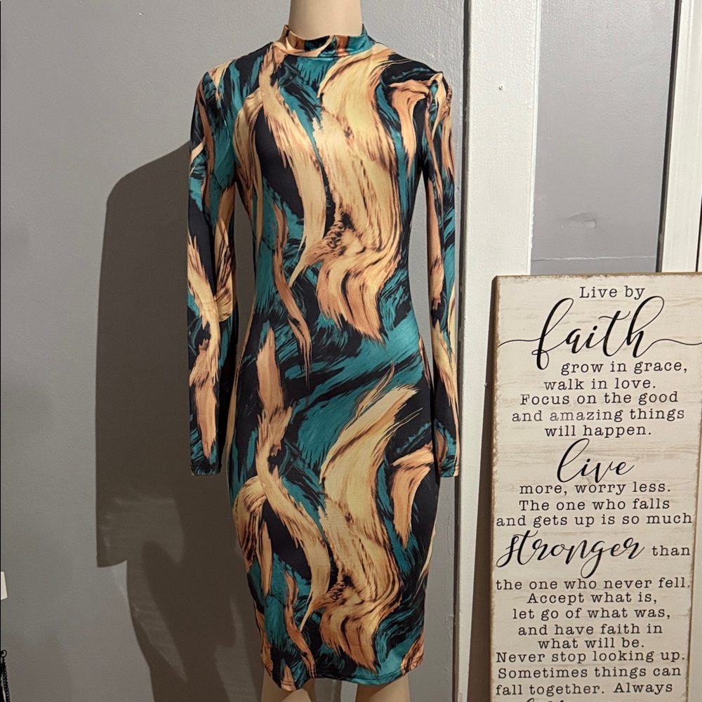 Elegant Multicolor Long Sleeve Dress